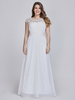 Ballkleider A-Linie- Ball kleider Weiß Hochzeit Chiffon Ballkleider ärmellos Formelle Kleider mit Rundkragen bodenlang