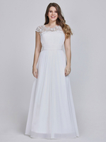 Ballkleider A-Linie- Ball kleider Weiß Hochzeit Chiffon Ballkleider ärmellos Formelle Kleider mit Rundkragen bodenlang