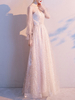 Ballkleider Champagner Ball kleider aus mattem Satin Hochzeit A-Linie- Abschlusskleider bodenlang V-Ausschnitt Langarm Formelle Kleider