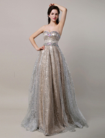Ballkleider Champagner Ball kleider mit Pailletten bestickt Hochzeit A-Linie- bodenlang Herz-Ausschnitt ärmellos Formelle Kleider