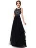 Ballkleider Dunkelmarineblau Ball kleider Chiffon Hochzeit A-Linie- Abendkleider bodenlang mit Rundkragen ärmellos Formelle Kleider