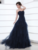 Ballkleider Dunkelmarineblau Ball kleider Netz Hochzeit A-Linie- bodenlang Herz-Ausschnitt ärmellos Formelle Kleider mit Reißverschluss Wrap