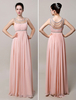 Ballkleider Empire- Ball kleider Peach Hochzeit aus mattem Satin Abendkleider ärmellos Formelle Kleider Illusion Ausschnitt bodenlang