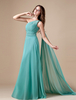 Ballkleider Empire- Ball kleider Türkisblau Hochzeit Chiffon Herbst & Winter Trend ärmellos Einschulter mit hoher Taillenlinie und Reißverschluss