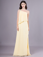 Ballkleider Etui- Ball kleider Narzissengelb    Hochzeit Chiffon Abendkleider ärmellos Formelle Kleider Einschulter mit Reißverschluss bodenlang