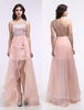 Ballkleider Etui- Ball kleider Peach Hochzeit Organza ärmellos Einschulter Formelle Kleider natürliche Taillenlinie mit unsymmetrischem Design