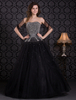 Ballkleider Etui- Ball kleider Schwarz Hochzeit Tüll Prinzessin Kleider ärmellos Formelle Kleider trägerlos mit niedriger Taillenlinie und Schnürung