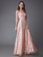 Ballkleider halbe Hülse Maxi Pailletten weich rosa Bodenlänge