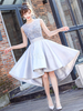 Ballkleider Hellgrau Ball kleider Satingewebe Hochzeit A-Linie- und unsymmetrischem Design und Rundkragen ärmellos Formelle Kleider und Schnürung