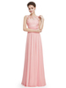 Ballkleider Hellrosa Ball kleider Chiffon Hochzeit A-Linie- Abendkleider Chiffon bodenlang mit Rundkragen ärmellos Formelle Kleider und Falten