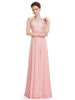 Ballkleider Hellrosa Ball kleider Chiffon Hochzeit A-Linie- Abendkleider Chiffon bodenlang mit Rundkragen ärmellos Formelle Kleider und Falten