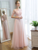 Ballkleider Hellrosa Ball kleider Satingewebe Hochzeit A-Linie- Abendkleider bodenlang mit Rundkragen 1/2 Ärmel Formelle Kleider und Reißverschluss