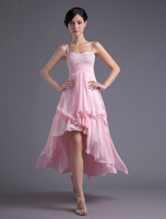 Ballkleider Hellrosa Chiffon A-Linie- und unsymmetrischem Design Herz-Ausschnitt ärmellos und Reißverschluss und hoher Taillenlinie