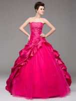 Ballkleider Knallrosa Ball kleider Taft Prinzessin bodenlang trägerlos ärmellos Formelle Kleider mit Schnürung und niedriger Taillenlinie