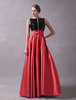 Ballkleider Korallenot Ball kleider Satingewebe Hochzeit A-Linie- bodenlang mit Bateau-Kragen ärmellos Formelle Kleider und Schleife