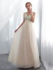 Ballkleider Lang Champagne Brautjungfer Kleid Pailletten Chiffon Maxi Formelle Kleidung