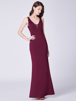 Ballkleider Mermaid- Ball kleider Burgunderrot Hochzeit Polyester Abendkleider ärmellos Formelle Kleider V-Ausschnitt bodenlang