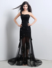 Ballkleider Mermaid- Ball kleider Hochzeit Tüll Brautkleider Schwarz ärmellos Formelle Kleider Einschulter mit Schnürung und Court-Schleppe