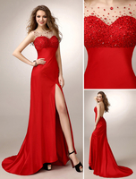 Ballkleider Mermaid- Ball kleider Rot Hochzeit Elastische Kunstseide Abendkleider ärmellos Formelle Kleider und Bateau-Kragen natürliche Taillenlinie