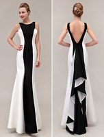 Ballkleider Mermaid- Ball kleider Schwarz Hochzeit Taft Abendkleider ärmellos Formelle Kleider mit Rundkragen natürliche Taillenlinie bodenlang