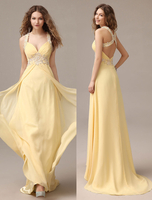 Ballkleider Narzissengelb    Ball kleider Chiffon A-Linie- mit Schleppe und Halter ärmellos und Reißverschluss natürliche Taillenlinie