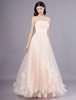 Ballkleider Peach Ball kleider Tüll Hochzeit A-Linie- Abendkleider bodenlang trägerlos ärmellos Formelle Kleider natürliche Taillenlinie