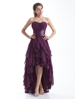 Ballkleider Pflaume Chiffon A-Linie- mit unsymmetrischem Design Herz-Ausschnitt ärmellos und Reißverschluss natürliche Taillenlinie