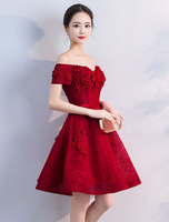 Ballkleider Prinzessin Ball kleider Burgunderrot Hochzeit Spitze Cocktailkleider Kurzarm Formelle Kleider und Carmenausschnitt und Schnürung