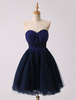 Ballkleider Prom- Ball kleider Dunkelmarineblau Hochzeit Tüll Cocktailkleider ärmellos Formelle Kleider Herz-Ausschnitt Mini-Kleid
