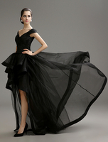 Ballkleider Prom- Ball kleider Schwarz Hochzeit Taft Cocktailkleider mit Carmenausschnitt natürliche Taillenlinie und Schnürung