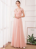 Ballkleider Rosa Ball kleider Chiffon Hochzeit A-Linie- Ballkleider bodenlang V-Ausschnitt ärmellos Formelle Kleider mit Reißverschluss und Gürtel