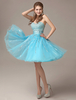 Ballkleider Wasserblau Ball kleider Organza Hochzeit A-Linie- knielang Herz-Ausschnitt ärmellos Formelle Kleider natürliche Taillenlinie
