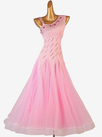 Ballsaal-Tanzkostüme Rosa Damen Sexy Polyester-Tänzerin figurbetontes Kleid mit Strass-Tanzabnutzung