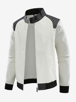 Baseballjacke für Herren lange Ärmel Reißverschluss Farbblock-Lederjacke