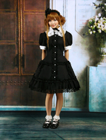Baumwolle Lolita Kleid mit Spitzen und Kurzen Ärmeln