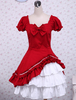 Baumwolle rot weiße Lolita OP Kleid Kurzarm mit Rüschen und Schleifen