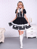 Baumwolle schwarz Lolita einteiliges Kleid weiße Bögen Rüschen Trim