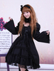 Baumwolle Schwarz Lolita OP Kleid Langarm Spitzenbesatz