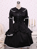 Baumwolle schwarz Loltia OP Kleid Langarm Lace Up geschichteten Rüschen Bow