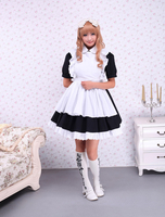 Baumwolle schwarz Maid Lolita OP Kleid weiße Schürze Kurzarm