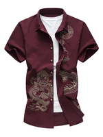 Baumwollmänner Shirt 2020 Plus Größe Chinesischer Drache Print regulär Fit Kurzarmhemd Lässig