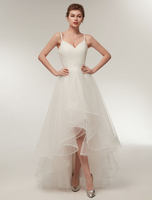 Beach Strand Brautkleider 2021 Beach Strand Brautkleid High Low Sommer Brautkleid Elfenbein Tüll Spaghetti-Trägern Asymmetrische Brautkleider