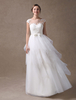 Beach Strand Brautkleider Elfenbein Backless Sommer Brautkleid A Line Tüll Tiered Bow Sash Illusion Bodenlangen Brautkleider