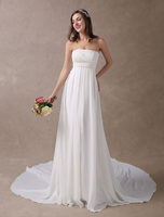 Beach Strand Brautkleider Elfenbein Chiffon trägerlosen Spitze Perlen Sommer Brautkleider mit Zug