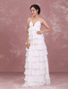 Beach Strand Brautkleider Elfenbein V-ausschnitt Boho Hochzeitskleid Tiered Rüschen Spaghettiträgern Bodenlangen Sommer Brautkleid