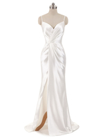 Beach Strand Brautkleider Meerjungfrau ärmellose Abendkleider V-Ausschnitt Straps Split Elfenbein Brautkleid mit Gericht Zug