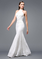 Beach Strand Hochzeit Kleid Spitze rückenfreies Abendkleid Neckholder bodenlanges Partykleid Bördeln
