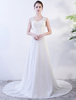 Beach Strand-Hochzeits-Kleider Chiffon- Elfenbein-Sommer-Brautkleid V-Ausschnitt-Mönchskutte-Zurückrhinestone-Hochzeits-Kleider mit Zug