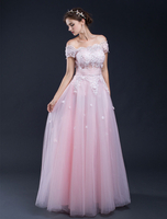 Beach Strand Hochzeitskleid Rosa Spitze Applique Off-the-Schulter a-Linie bodenlang Brautkleid