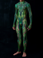 Bedruckter Zentai Halloween Herren Sexy Green Snake Print Jumpsuit Bodysuits Tänzerin Sängerin Bühnenkostüm